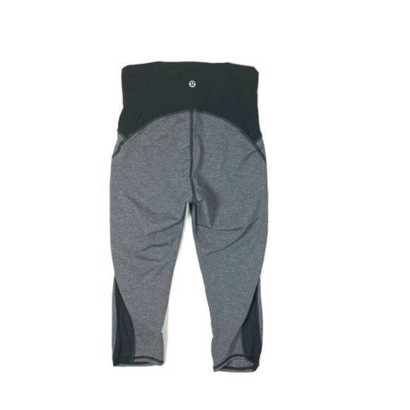 Lululemon 4 Gray Black Gear Up Leggings Crop Mesh